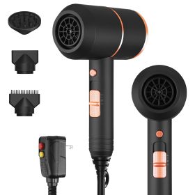 1800W Hair Dryer Portable Compact Hair Blow Dryer with Cool/Warm/Hot Wind with Diffuser Concentrator/Comb Nozzle ALCI Plug Overheat Protection for Wom (Option: HairDryer(Black))
