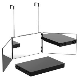 3 Way Mirror with Telescopic Hanger Tri-fold Mirror Personal Makeup Mirror for Self Shaving Hair Cutting Dyeing Curling Braiding (Option: Mirror(BlackNoLight))
