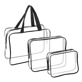 3Pcs Clear Travel Bags Waterproof Cosmetic Makeup Lotion Toiletry Wash Handbags Transparent Holder Pouch Kits For Swimming Travel Hotel (Option: 3PcsMakeupBag(Black))