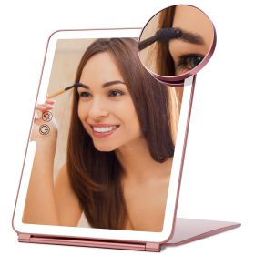 Folding Travel Makeup Mirror With 10X Magnifying Mirror 3 Color LED Lights Dimmable Brightness Rechargeable Battery Tabletop Portable Cosmetic Mirror (Option: MirrorLight(L))