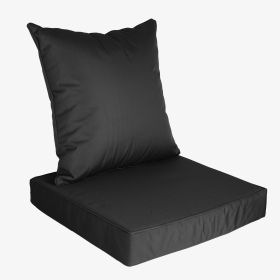 Outdoor Seat Cushion Set Waterproof Patio Furniture Cushion and Back Pillow Fade Resistant Deep Seat Set Chair Pad with Removable Cover for Chair Sofa (Option: SeatCushion(Black))