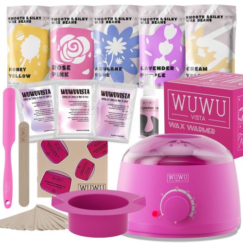 Waxing Kit WUWUVISTA 23 Items Hair Removal Wax Kit With Wax Warmer Waxing Beads For Face, Brazilian, Full Body, Bikini, Sensitiive Skin  Skin Suitable