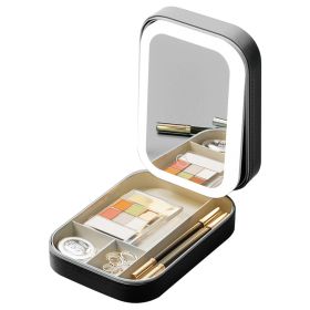 Portable Travel Makeup Bag With LED Mirror Rechargeable Beauty Mirror With 3 Color Light Dimmable Brightness Waterproof Cosmetic Bag With 4 Compartmen (Option: MakeupMirror(Black))