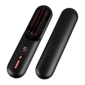 Cordless Negative Ion Hair Straightener Brush Rechargeable Mini Styling Comb with 12 Heating Levels Anti-scald 30S Preheating 30Mins Auto Sleep LCD Di (Option: HairStraightener(Black))